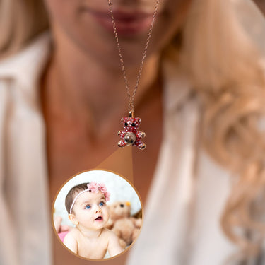 Teddy Bear Photo Personalised Necklace - Photo Necklace - Photo Projection Necklace Necklace Rose Gold Brother & Sisters